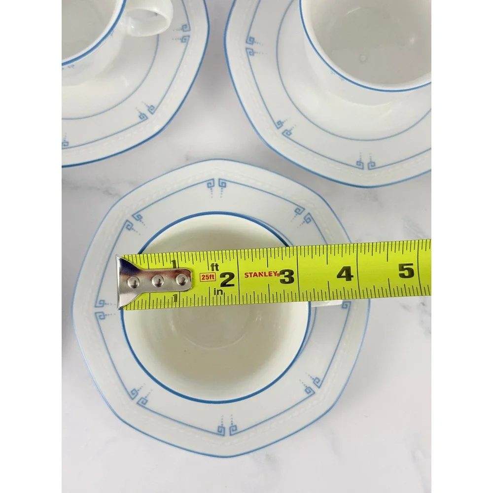 Schirnding Bavaria MCM Blue Greek Key Set of 6 Teacups & 5 Saucers